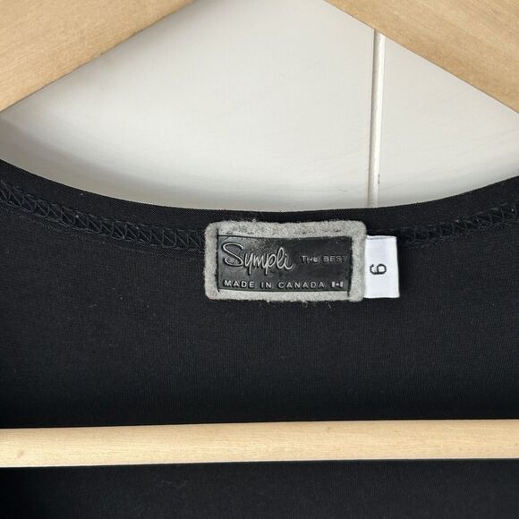 Sympli Tunic Top Size 6 Ruched Asymmetric Black Artsy Pocket V-Neck Lagenlook - Picture 3 of 7